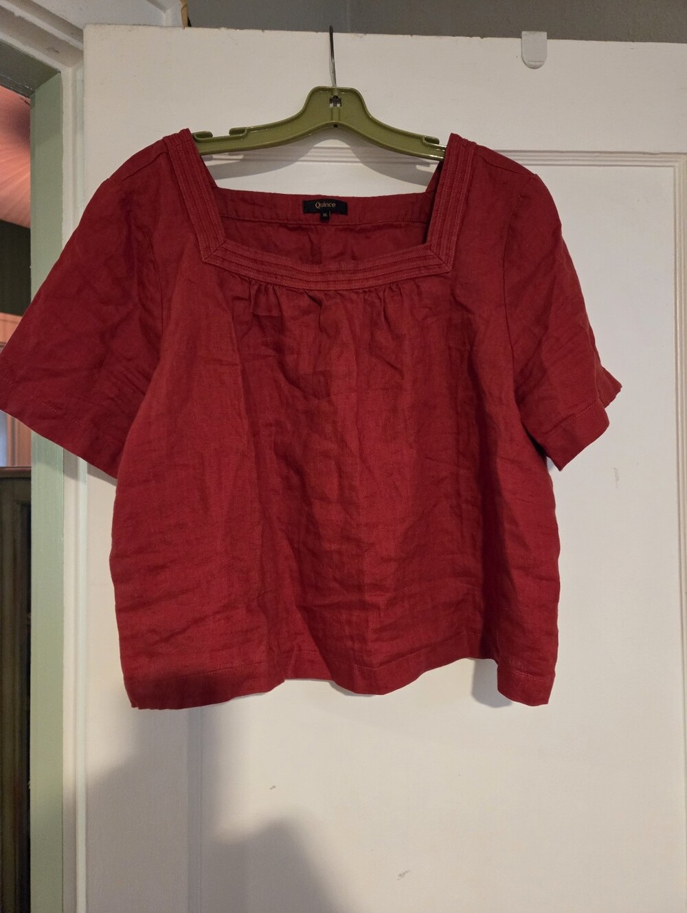 Quince Women's Chili Red Square-Neck 100% European Linen Swing Top - XL
